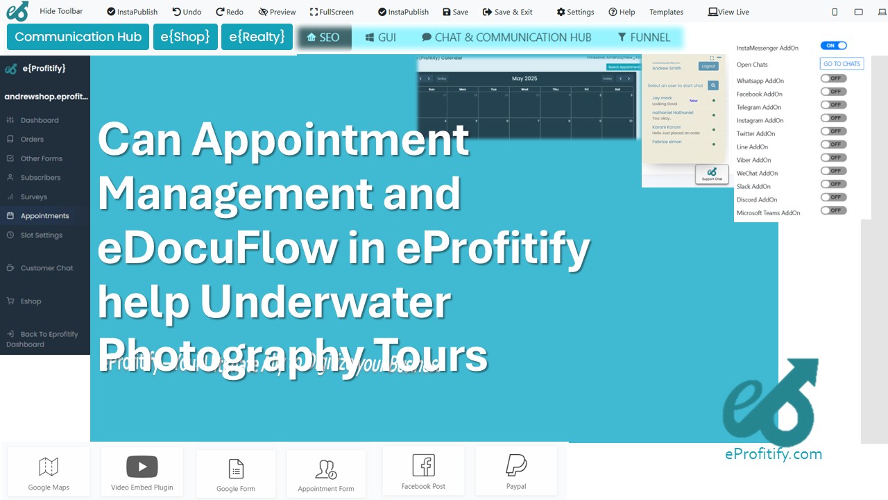 Can Appointment Management and eDocuFlow in eProfitify help Underwater Photography Tours